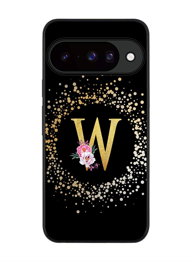 For Google Pixel 10 Case,Slim fit Camera Protection, Shockproof Thin Phone cover  - Custom Monogram Floral - W ( Black )